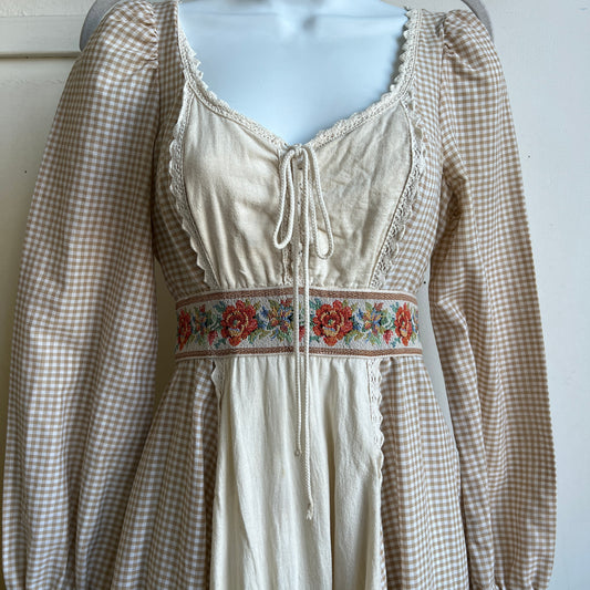 Vintage 70s gingham prairie dress (XS)