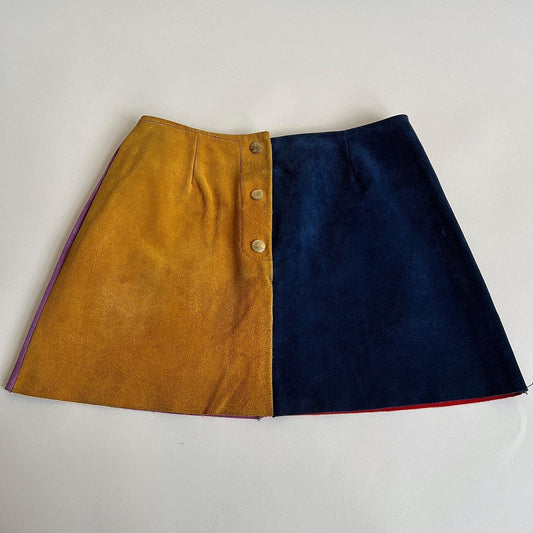 Vintage 60s/70s suede colorblock mini skirt - S