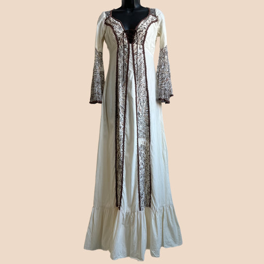 Vintage ivory brown prairie dress (S)