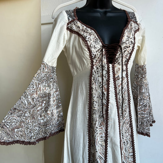 Vintage ivory brown prairie dress (S)