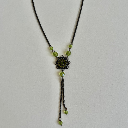 Green beaded drop necklace