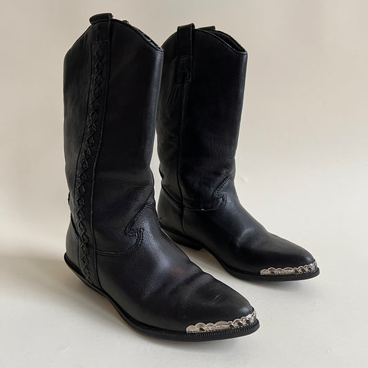 Black leather silver toe cowboy boot (7)