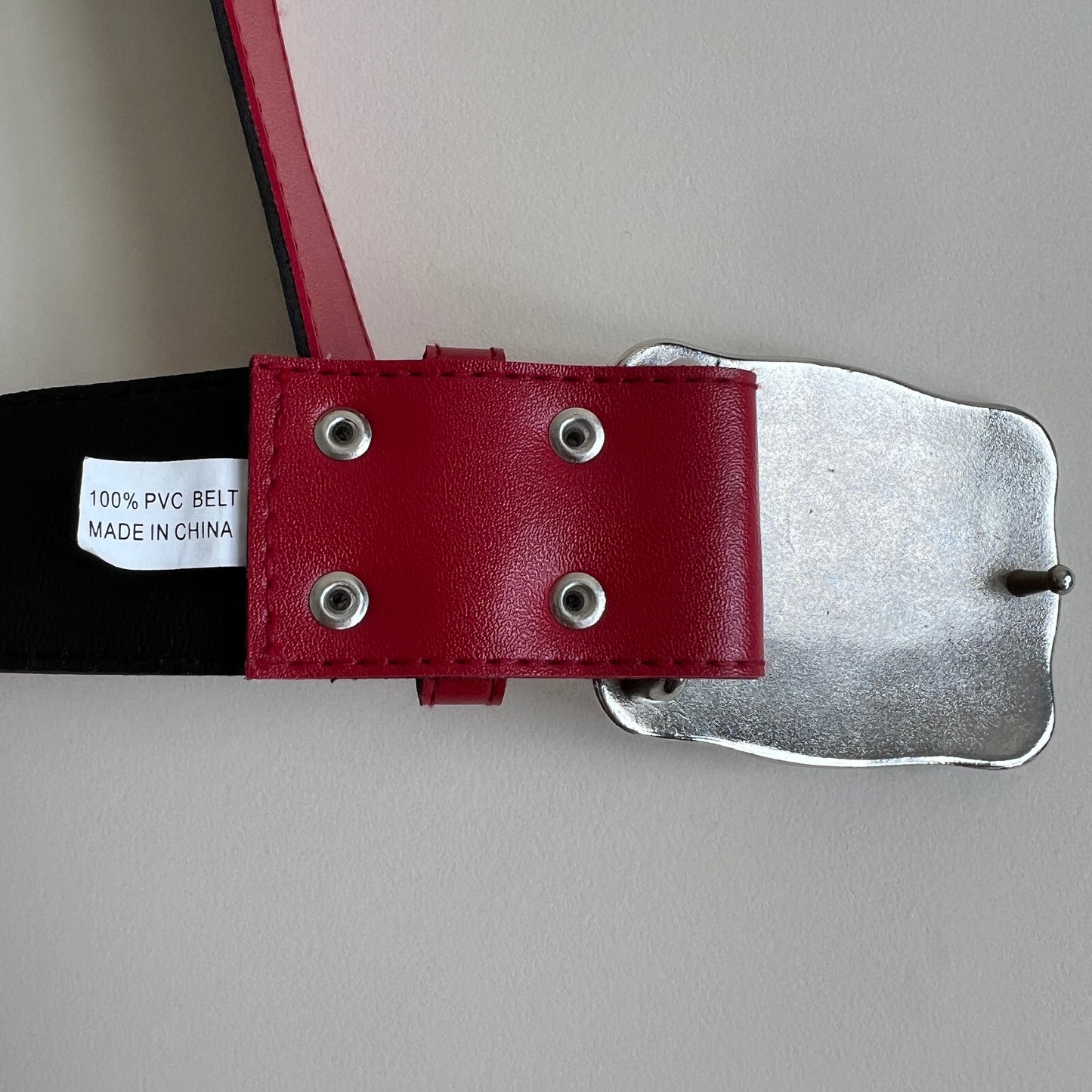 Red & silver faux leather belt