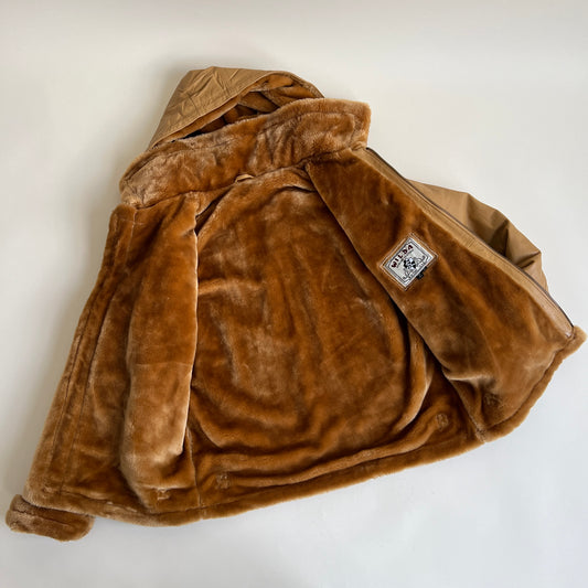 Chunky caramel leather & faux fur Sherpa bomber (M)