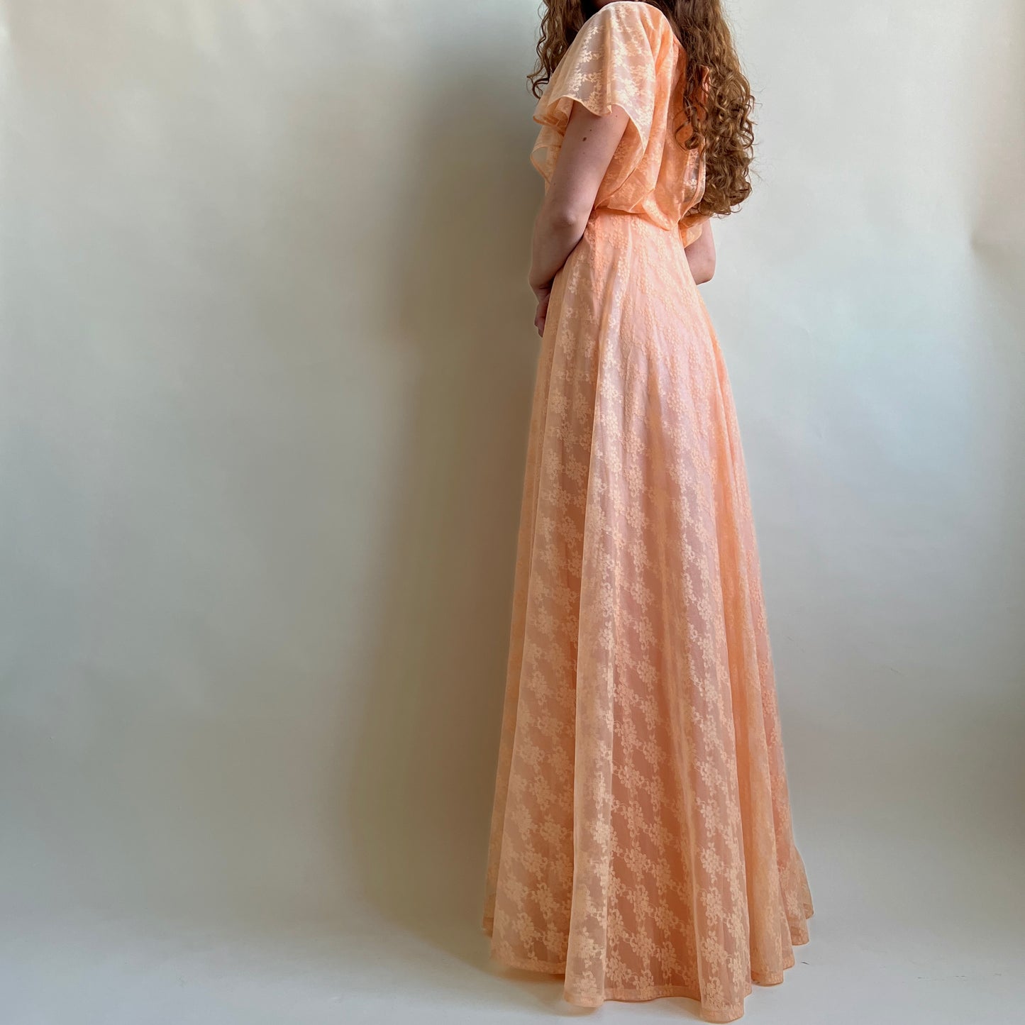 Vintage 70s coral lace prairie dress (S)