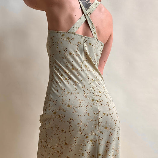 Vintage sage floral maxi dress (S)