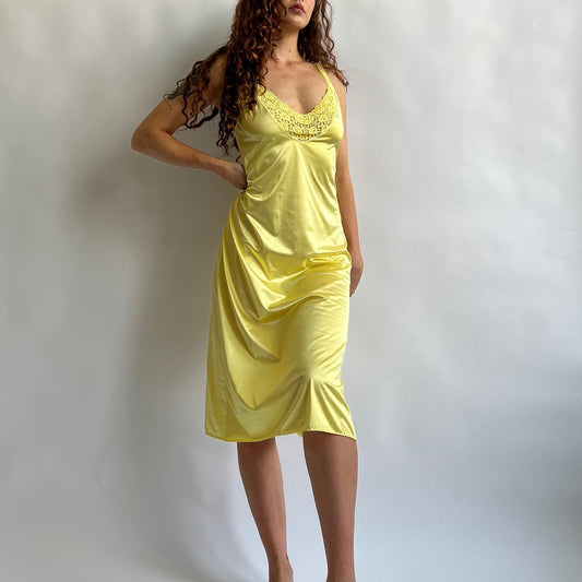 Lemon yellow hand dyed maxi slip dress - XL