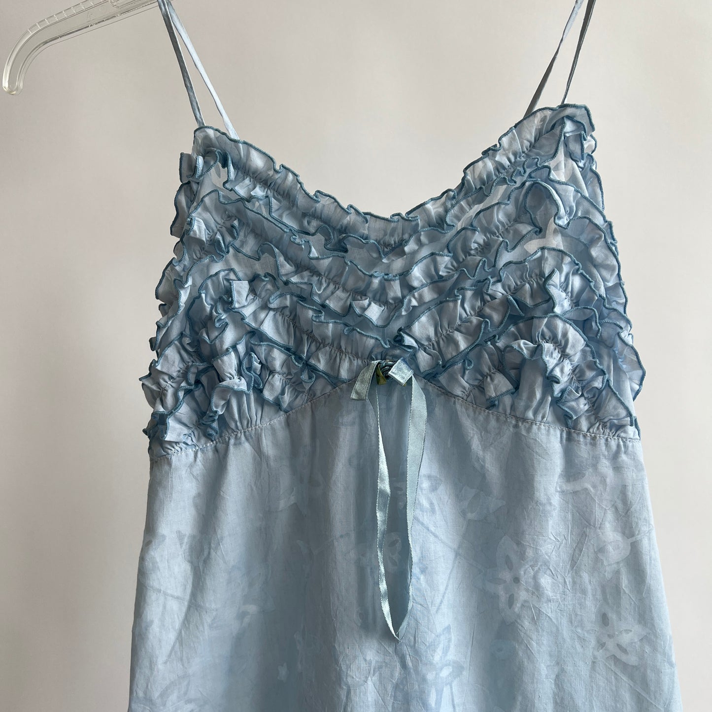 Sky blue hand dyed blue ruffle cami top - S