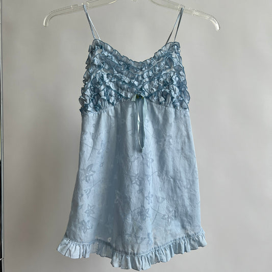 Sky blue hand dyed blue ruffle cami top - S