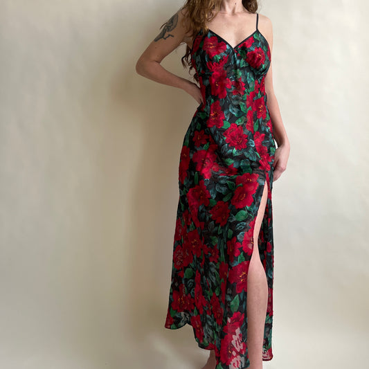 red floral maxi slip